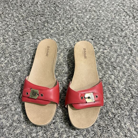 VTG Dr Scholls Original Too Clogs Womens 9 Exercise Wooden Shoes Sandals Red NEW
